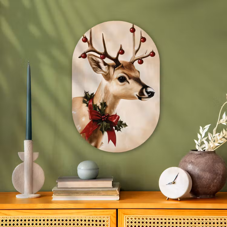 Muurovaal - Kunststof - Gewei - Kerst - Rendier - Rood — 2