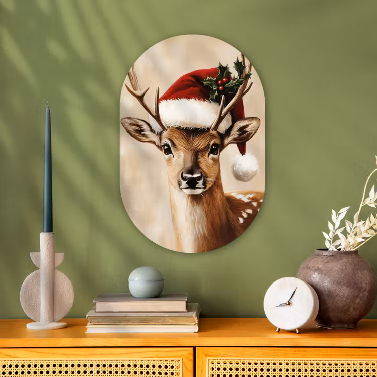 Muurovaal - Kunststof - Kerst - Hert - Gewei - Rood — 3