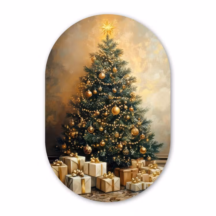 Muurovaal - Kunststof - Kerstboom - Cadeaus - Goud — 3