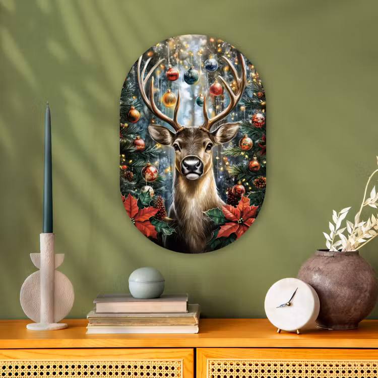 Muurovaal - Kunststof - Kerstfeest - Dennenbos - Rood — 2