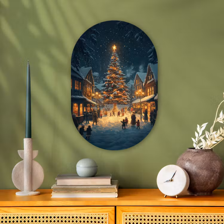 Muurovaal - Kunststof - Kerstfeest - Dorp - Donker — 2