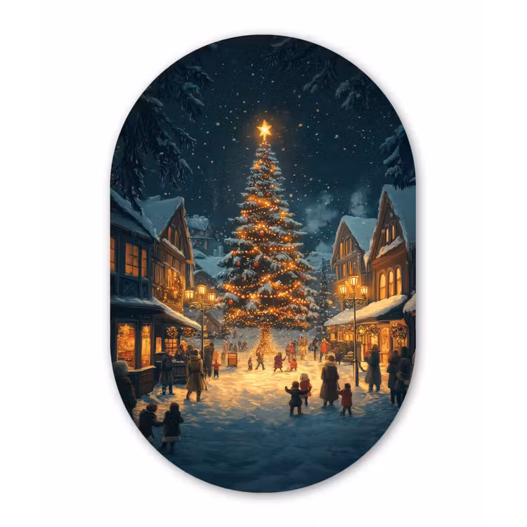 Muurovaal - Kunststof - Kerstfeest - Dorp - Donker — 3