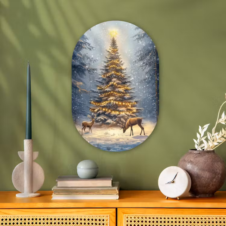 Muurovaal - Kunststof - Kerstlicht - Woud - Hert - Donker — 2