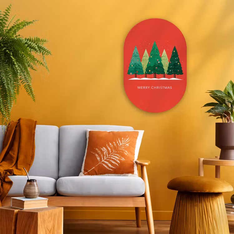 Muurovaal - Kunststof - Minimalistisch - Kerstbomen - Rood - Sneeuw — 3