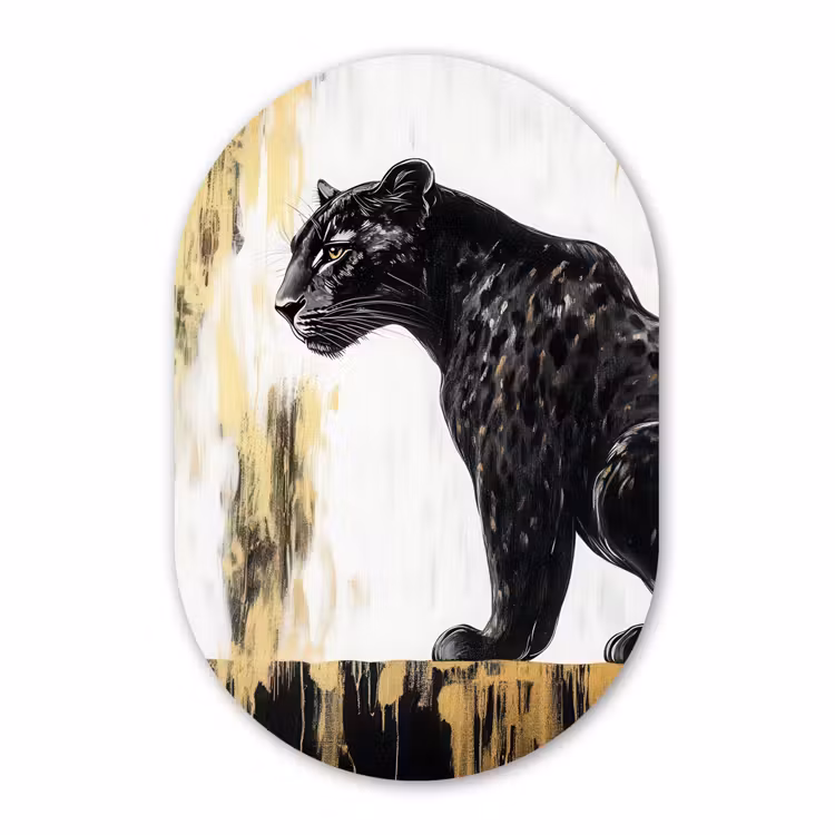 Muurovaal - Kunststof - Panter - Zwart - Abstract - Goud — 3