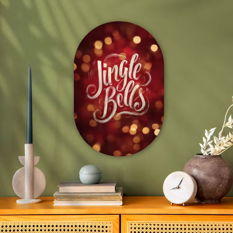 Muurovaal - Kunststof - Jingle - Bells - Kerst - Rood — 2