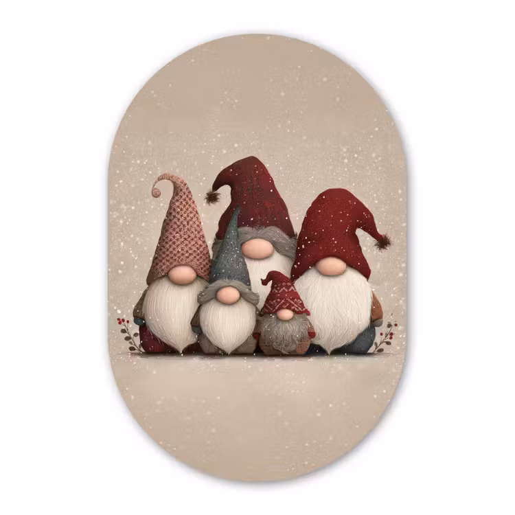 Muurovaal - Kunststof - Kabouters - Kerst - Sneeuw - Puntmutsen — 2