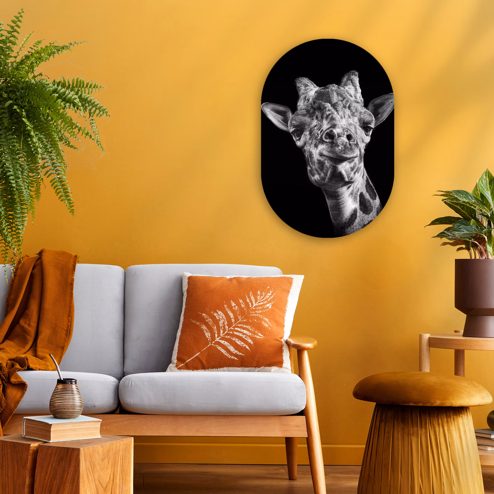 Muurovaal - Kunststof - Giraffe - Dier - Zwart - Wit — 1