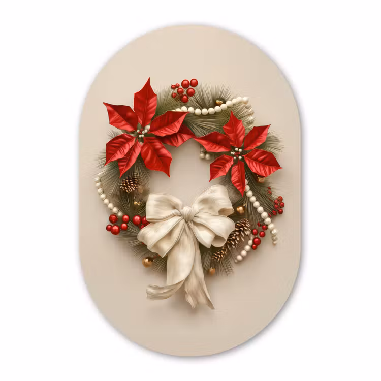 Muurovaal - Kunststof - Deurkrans - Strik - Kerst - Rood - Groen — 2