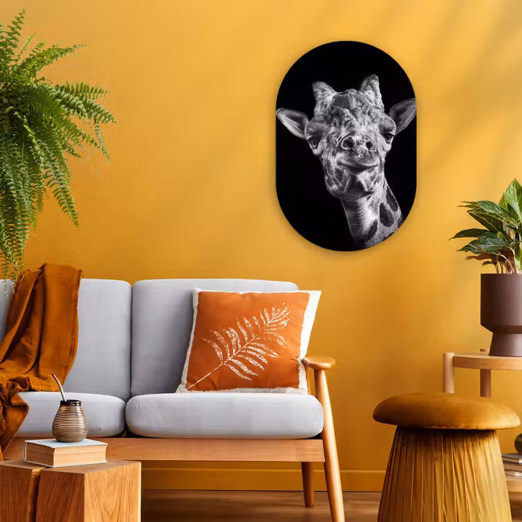Muurovaal - Kunststof - Giraffe - Dier - Zwart - Wit — 1