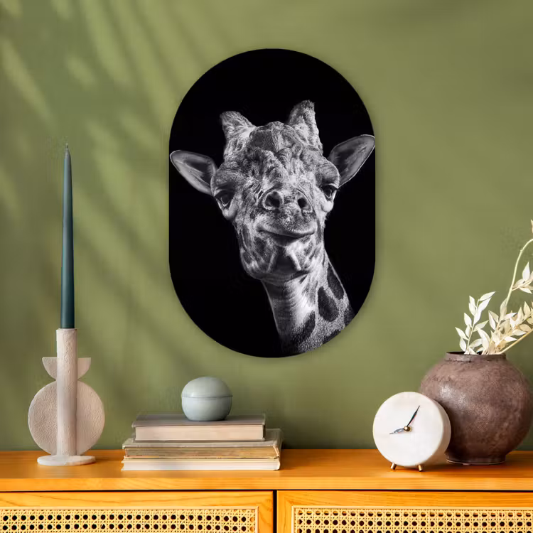 Muurovaal - Kunststof - Giraffe - Dier - Zwart - Wit — 3
