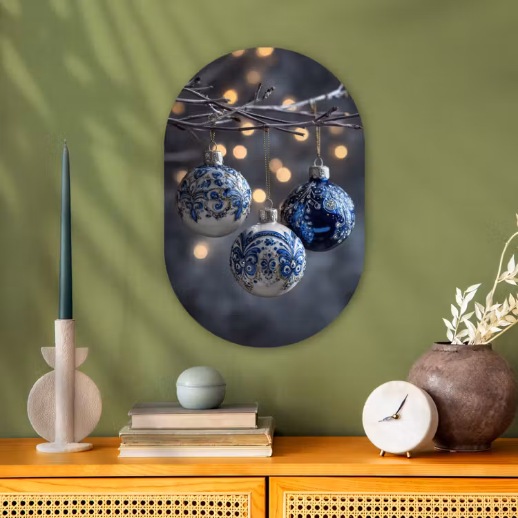 Muurovaal - Kunststof - Kerstbal - Versierd - Blauw — 1