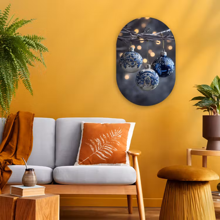 Muurovaal - Kunststof - Kerstbal - Versierd - Blauw — 2