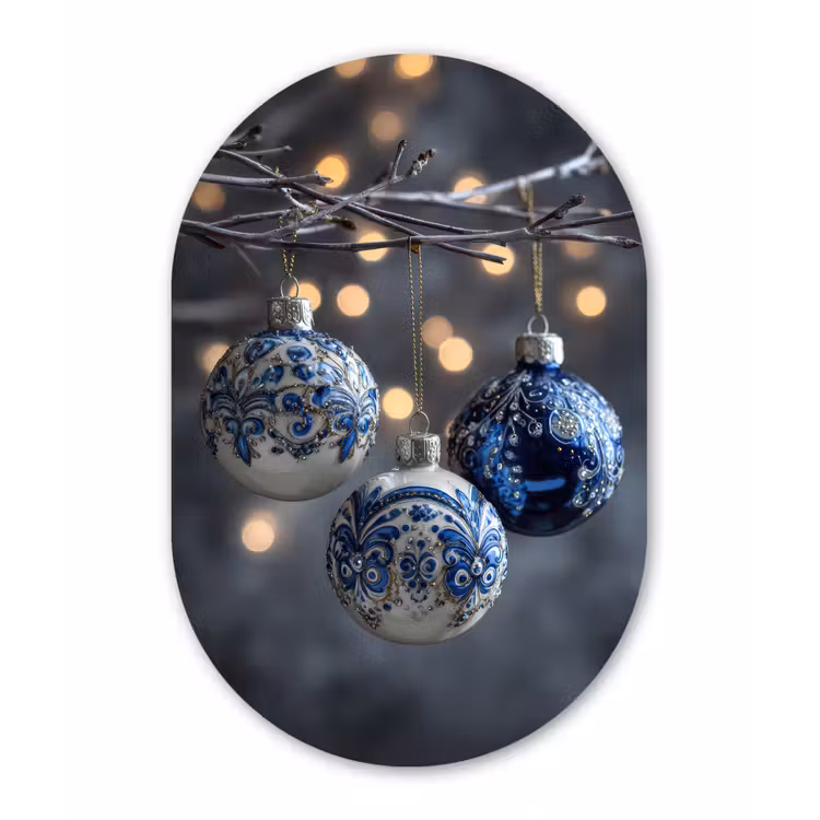 Muurovaal - Kunststof - Kerstbal - Versierd - Blauw — 3