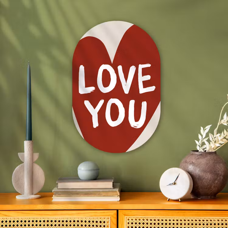 Muurovaal - Kunststof - Loveyou - Hart - Rood — 1
