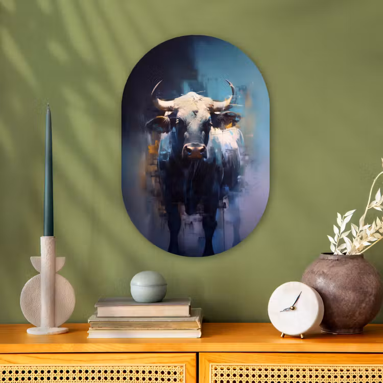 Muurovaal - Kunststof - Stier - Zwart - Abstract - Horens — 3