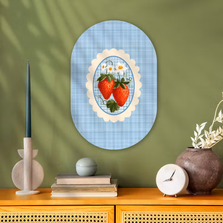 Muurovaal - Kunststof - Aardbeien - Lijst - Rood - Geruit — 2