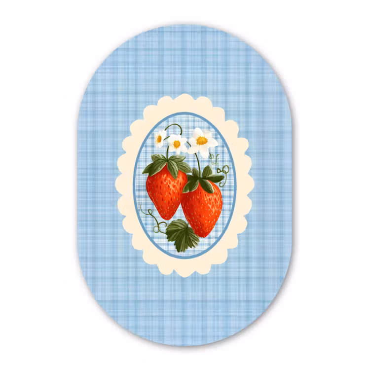 Muurovaal - Kunststof - Aardbeien - Lijst - Rood - Geruit — 3
