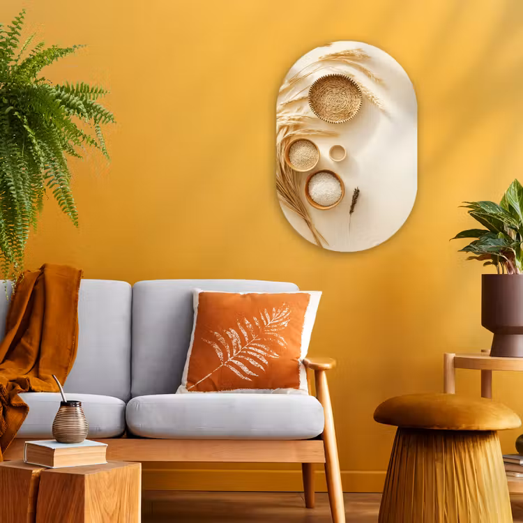 Muurovaal - Kunststof - Granen - Hout - Kom - Beige — 1