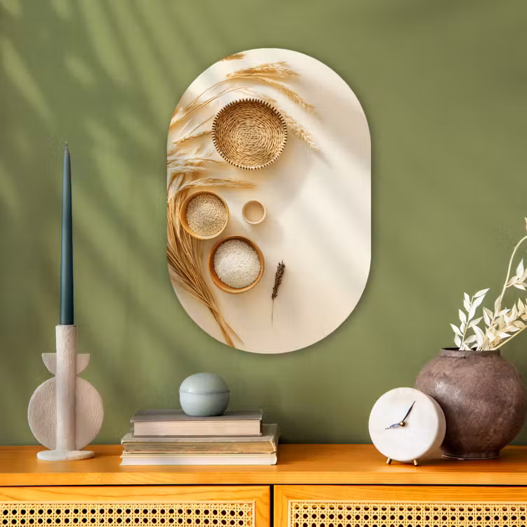 Muurovaal - Kunststof - Granen - Hout - Kom - Beige — 2