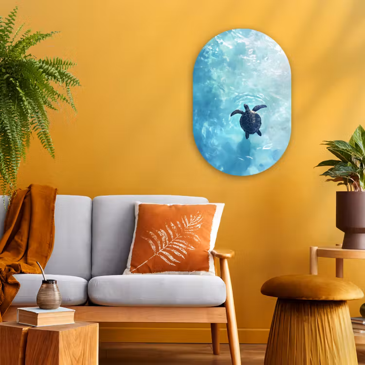 Muurovaal - Kunststof - Schildpad - Zee - Blauw - Schittering — 1