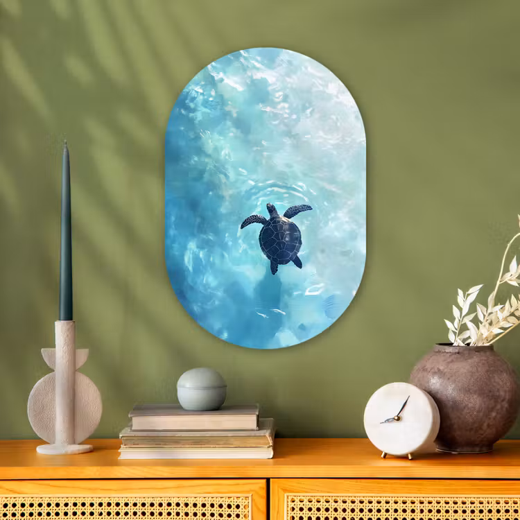 Muurovaal - Kunststof - Schildpad - Zee - Blauw - Schittering — 2