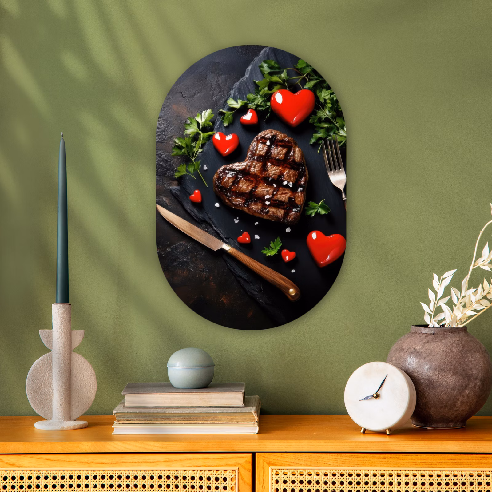 Muurovaal - Kunststof - Steak - Hart - Bestek — 1
