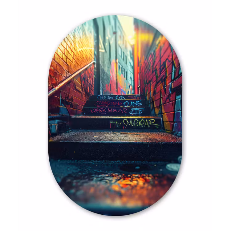 Muurovaal - Kunststof - Architectuur - Neon - Trap - Graffiti — 3