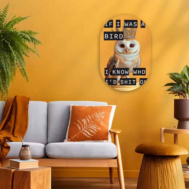 Muurovaal - Kunststof - Geel - Uil - Vogel - Decoratie — 2
