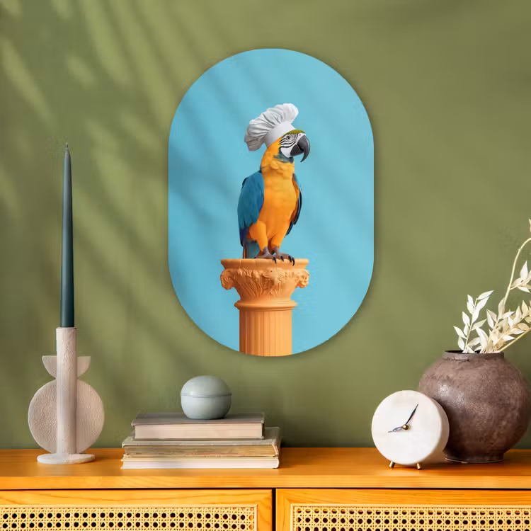 Muurovaal - Kunststof - Papegaai - Koksmuts - Grappig - Vogel — 2