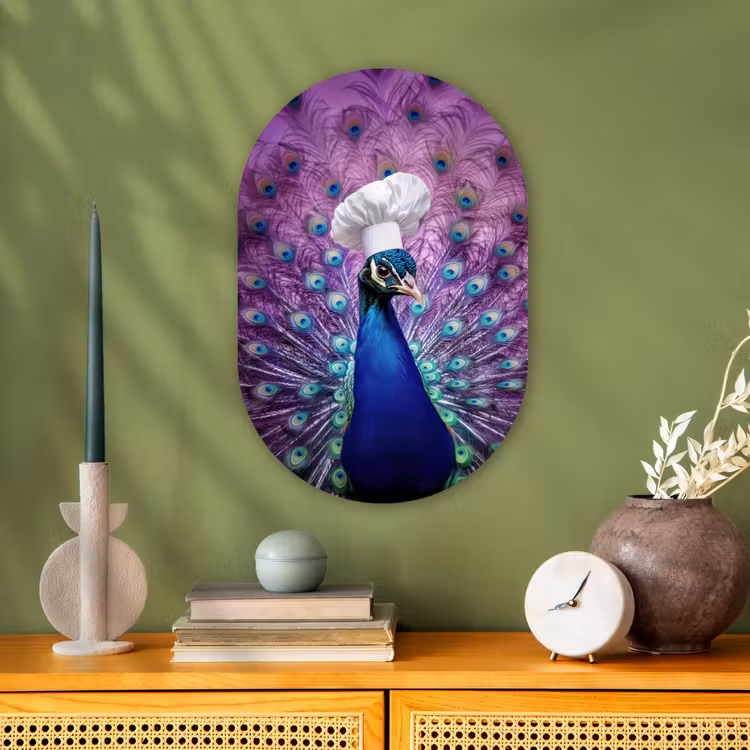 Muurovaal - Kunststof - Pauw - Koksmuts - Cool - Paars — 1