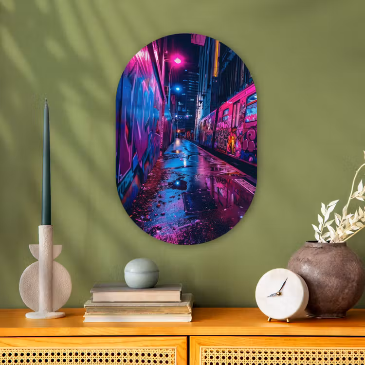 Muurovaal - Kunststof - Stad - Neon -  Nacht - Roze - Graffiti — 2