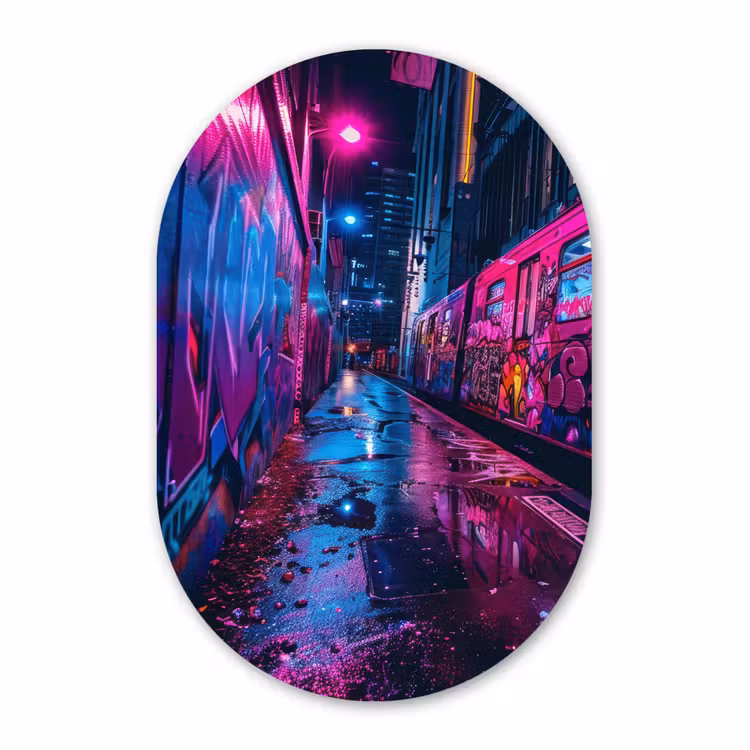 Muurovaal - Kunststof - Stad - Neon -  Nacht - Roze - Graffiti — 3