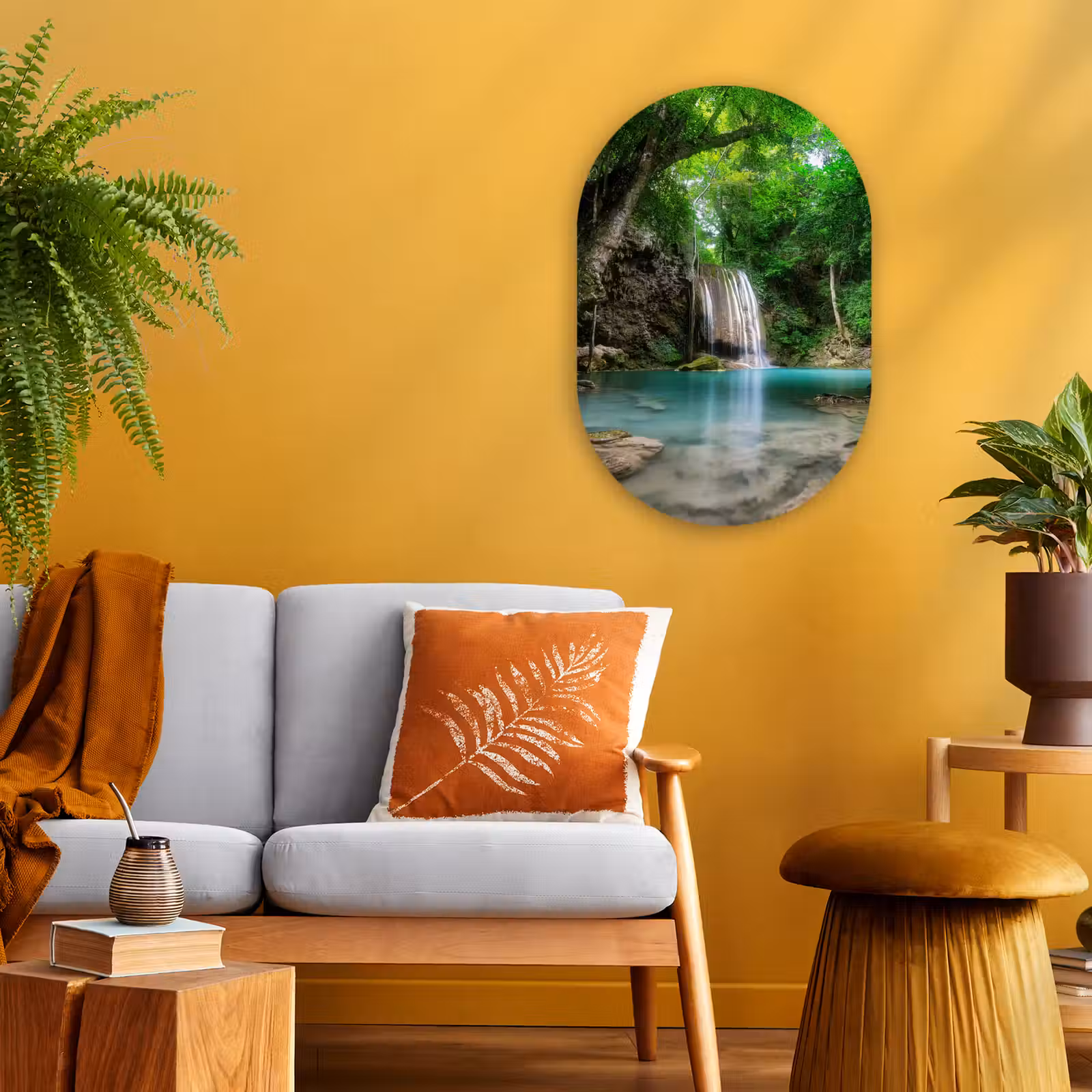 Muurovaal - Kunststof - Jungle - Waterval - Planten - Water - Natuur — 1