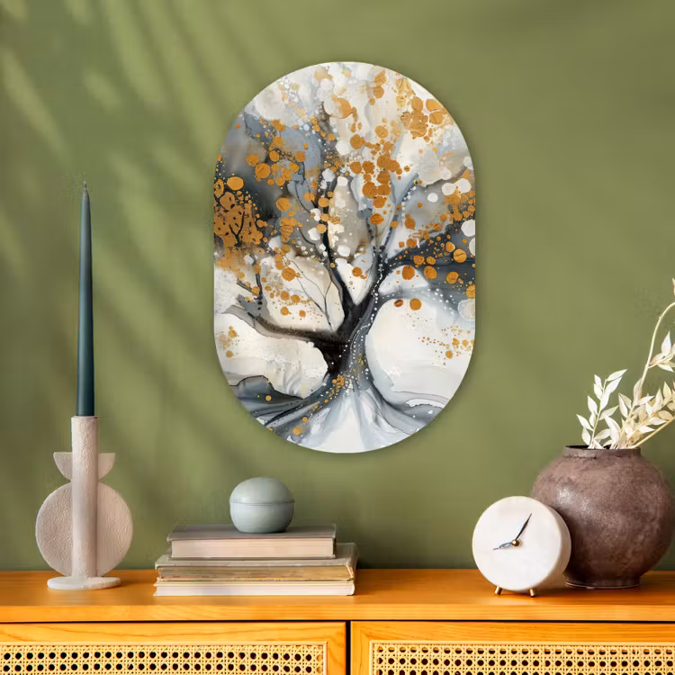 Muurovaal - Kunststof - Boom - Modern - Abstract - Goud - Zwart - Wit — 2