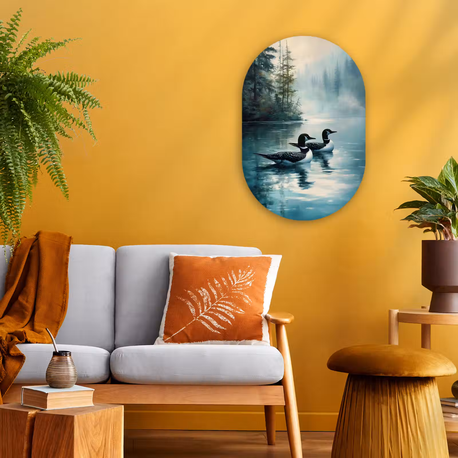 Muurovaal - Kunststof - Bos - Water - Eenden - Mistig — 1