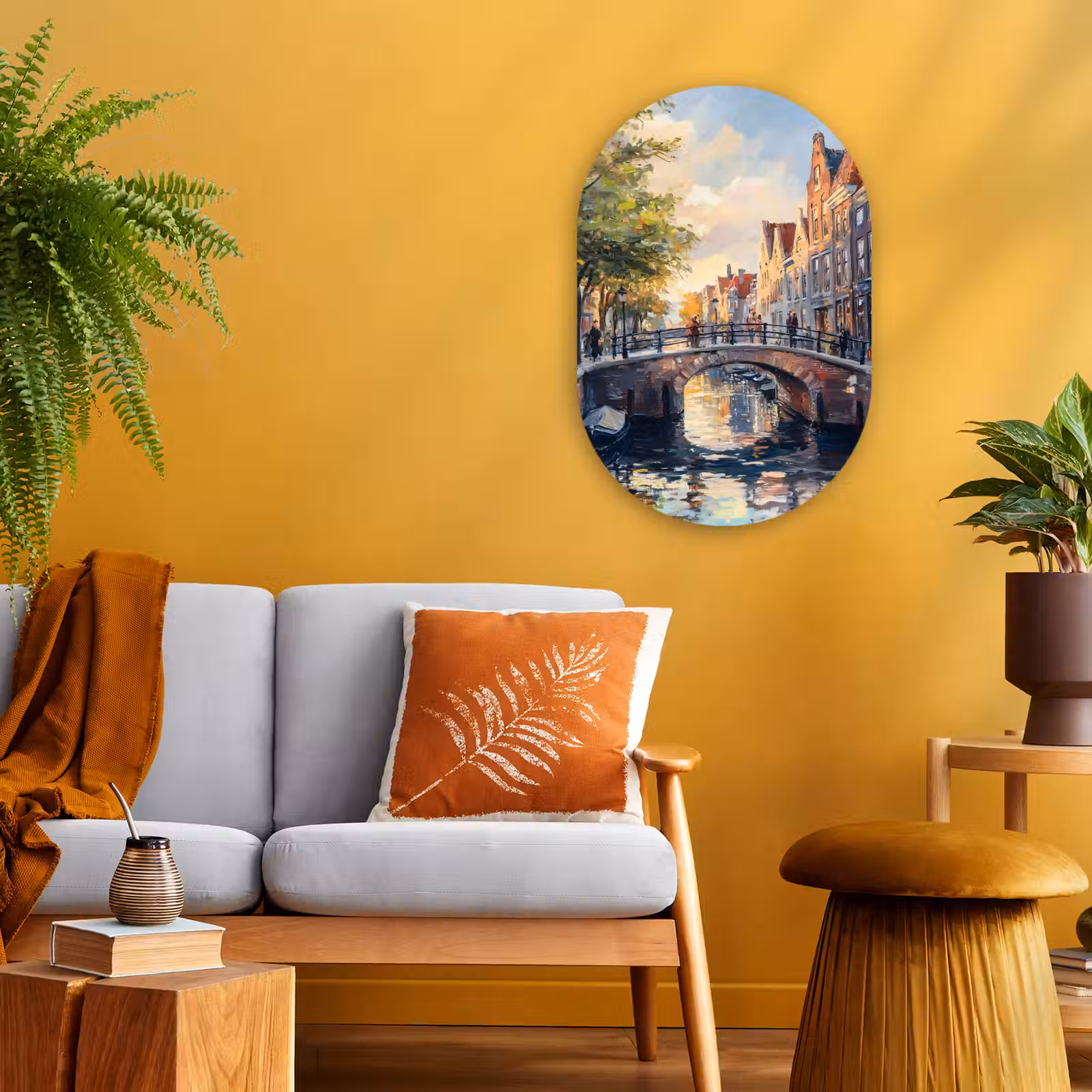 Muurovaal - Kunststof - Brug - Stad - Huizen - Boot — 1