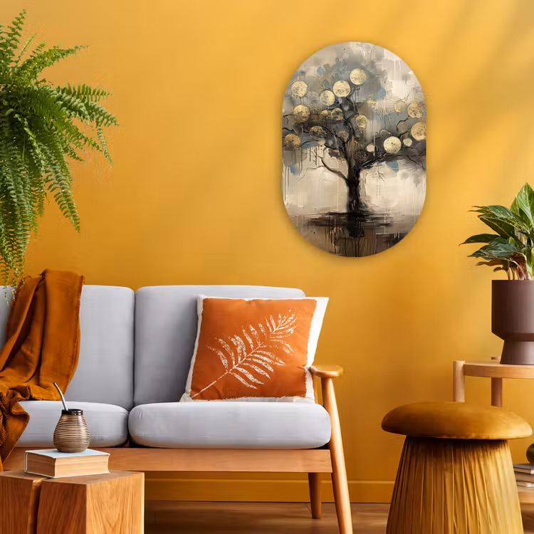 Muurovaal - Kunststof - Beige - Abstract - Boom - Goud — 1