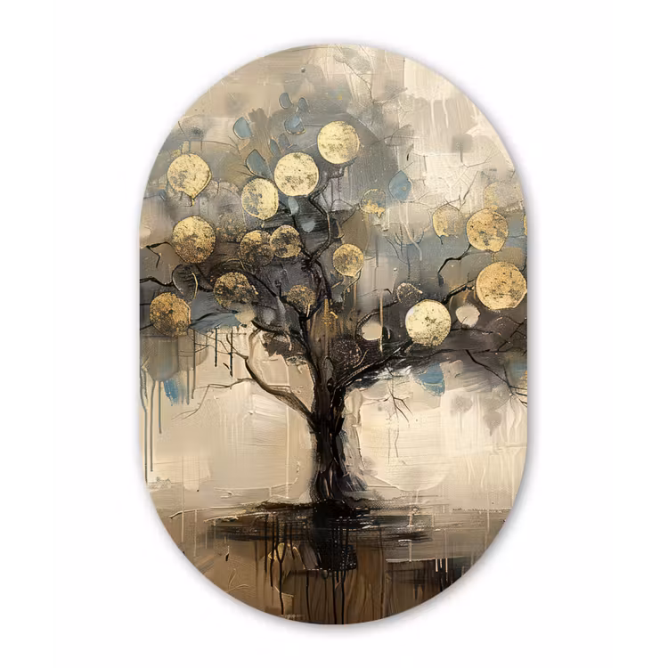 Muurovaal - Kunststof - Beige - Abstract - Boom - Goud — 2