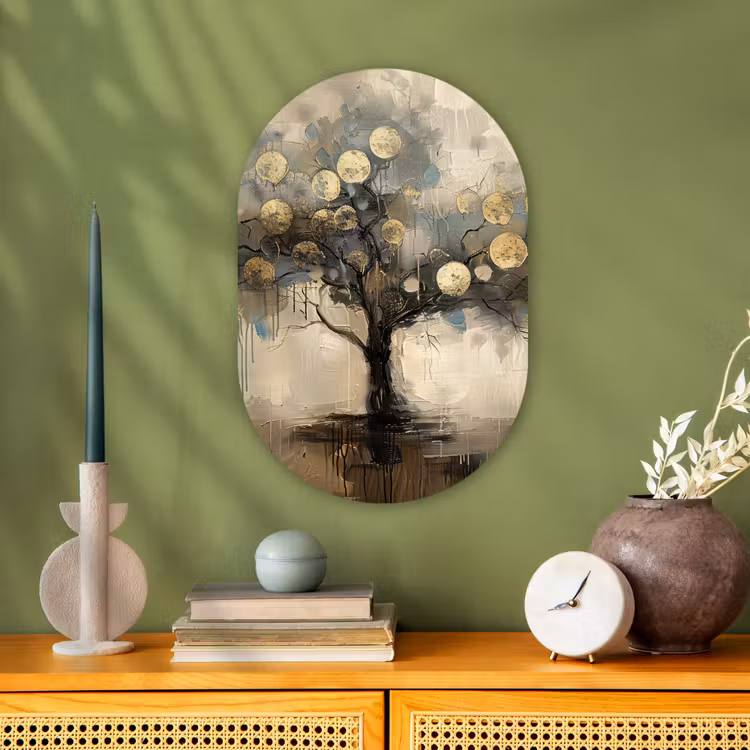 Muurovaal - Kunststof - Beige - Abstract - Boom - Goud — 3