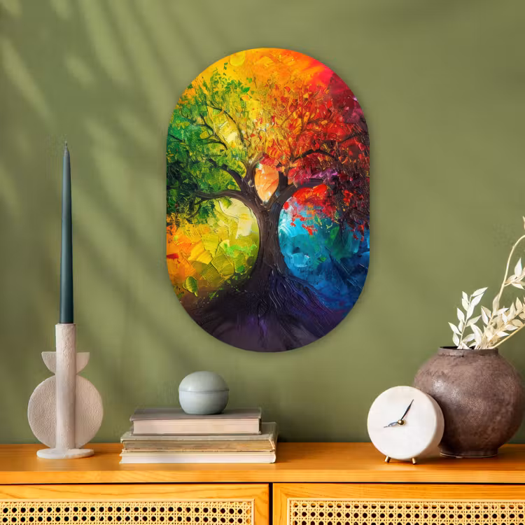 Muurovaal - Kunststof - Boom - Kleurrijk - Modern - Abstract — 2