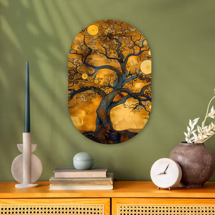 Muurovaal - Kunststof - Boom - Levensboom - Abstract - Goud — 3