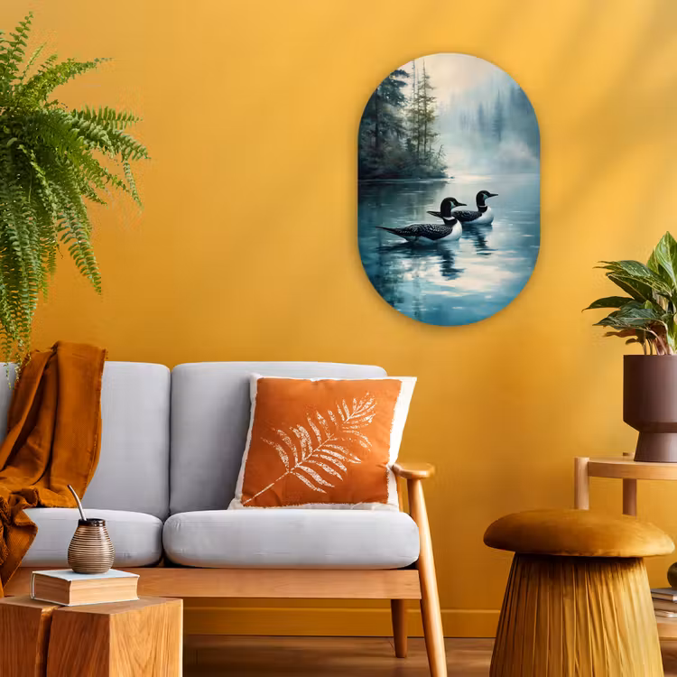 Muurovaal - Kunststof - Bos - Water - Eenden - Mistig — 1