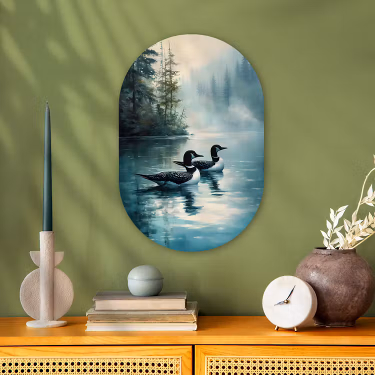 Muurovaal - Kunststof - Bos - Water - Eenden - Mistig — 2
