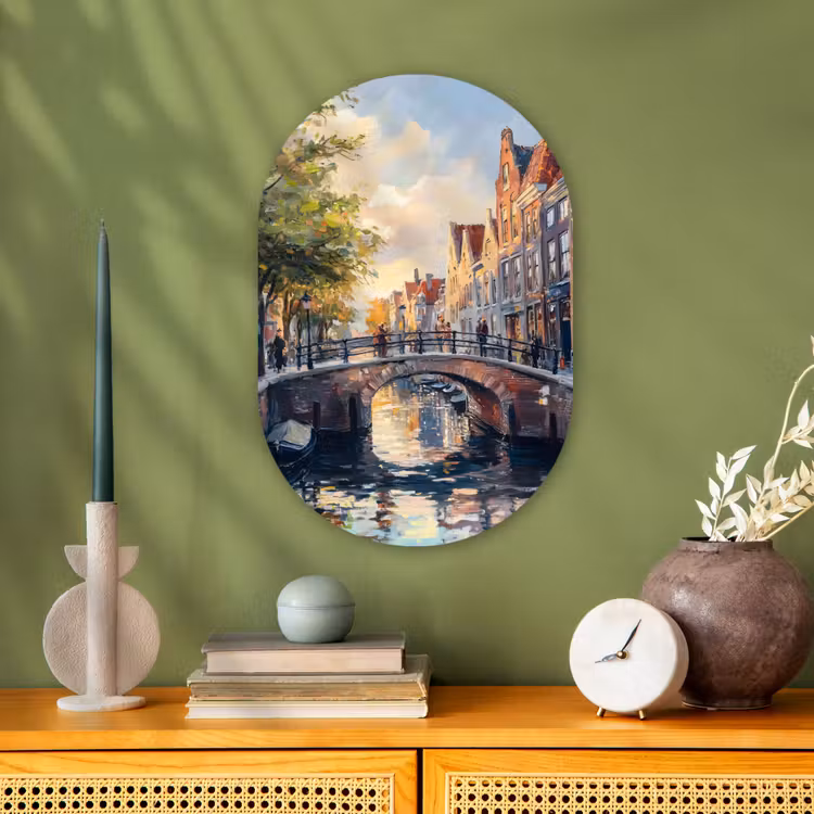 Muurovaal - Kunststof - Brug - Stad - Huizen - Boot — 2