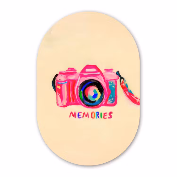 Muurovaal - Kunststof - Camera - Memories - Roze - Geschilderd — 3