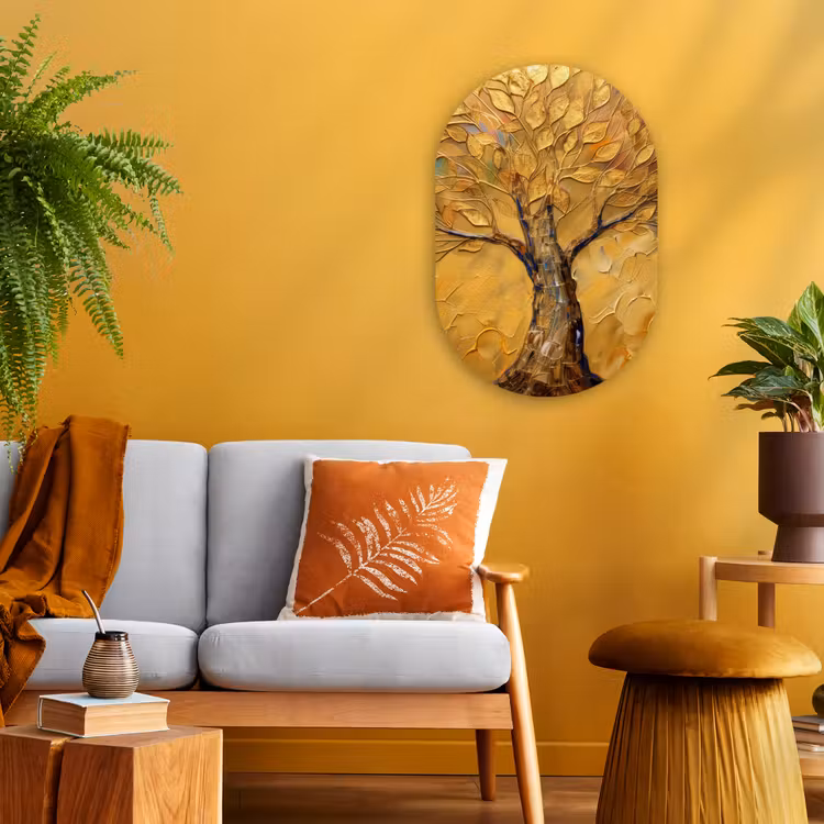 Muurovaal - Kunststof - Goud - Boom - Abstract - Modern — 1