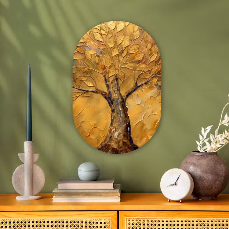 Muurovaal - Kunststof - Goud - Boom - Abstract - Modern — 2