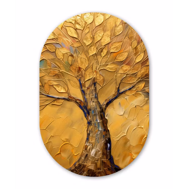 Muurovaal - Kunststof - Goud - Boom - Abstract - Modern — 3