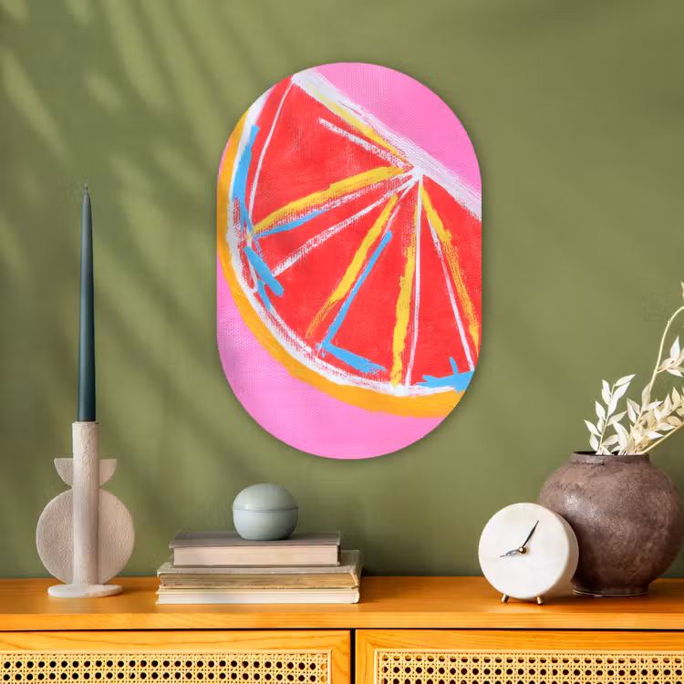 Muurovaal - Kunststof - Grapefruit - Geschilderd - Roze - Strepen — 1